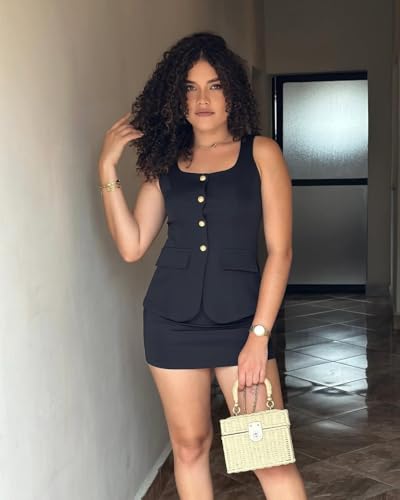 Women's Summer 2 Piece Outfit Sleeveless Blazer Vest Mini Skirt Set Elegant Button-Up Suit Matching Workwear4