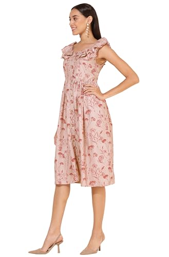 Image of Janasya Women's Moss Digital Floral Printed FLA Dress