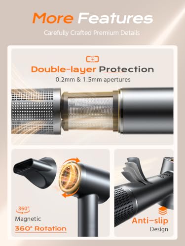 Image of Hair Dryer, 160000 RPM Professional High-Speed Blow Dryer 500 Millions Negative Ionic Care Hair Dryer for Fast Drying, Low Noise Thermo-Control Hairdryer for Women, Travel with Diffuser & Nozzle