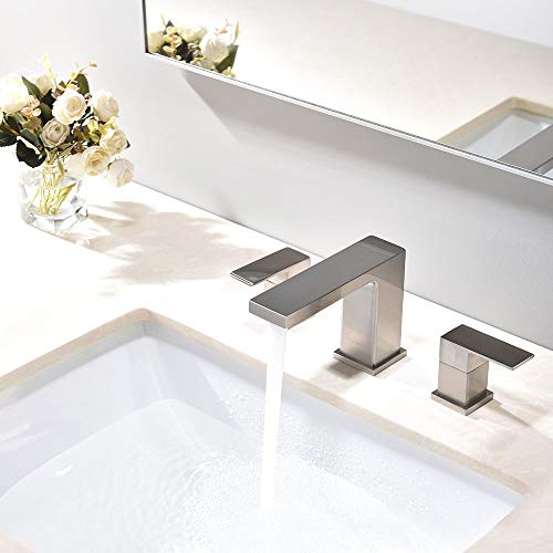 VCCUCINE Best Commercial 3 Holes Two Handles Lavatory Vanity Sink Widespread Brushed Nickel Bathroom Faucet, Bathroom Sink Faucet With Hoses