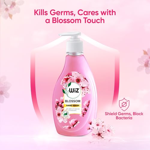 Image of Wiz Blossom Handwash Liquid Soap Dispenser Bottle - 450ml (Pack of 4) | Germ Protection | Hand Wash with Added pH-Balanced & Moisturizers for Soft & Gentle Hands | Suitable for all Skin Types