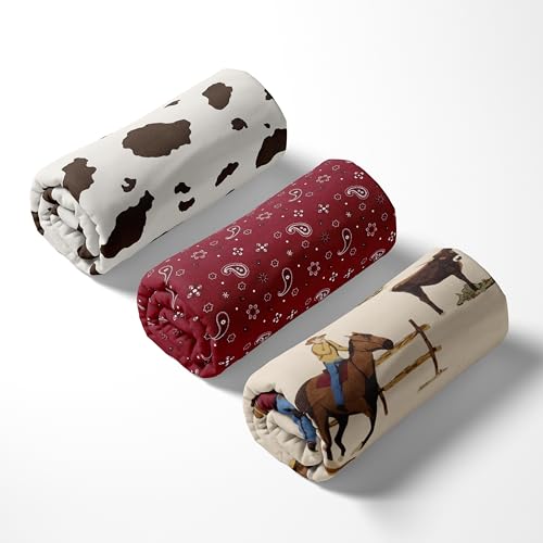 Image of Sweet Jojo Designs 3-Piece Baby Crib Sheets Set (Western Cowboy) for Boys, Infant Nursery, Toddler Room - Fitted, Standard Size (Bandana, Paisley, Cow Print, Farm, Horse, Wild West, Country, Southern)
