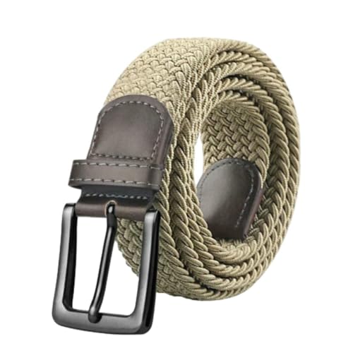 Men'S Black Buckle Braided Belt Casual Elastic Canvas Stretch Belt Breathable Versatile Nylon Belt-Gunkhaki-120Cm