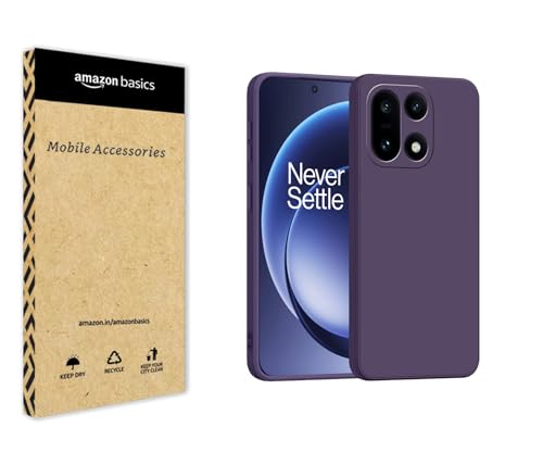 Image of amazon basics Back Cover for OnePlus 15 5G | Ultra Slim Soft Rubberised Case | Matte Silicone Flexible Mobile Case | Camera Protection - Purple