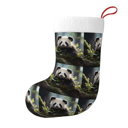 BLWSLC Christmas decorative stockings Panda cubs in the forest printed decorative stockings suitable for family holiday party decorations
