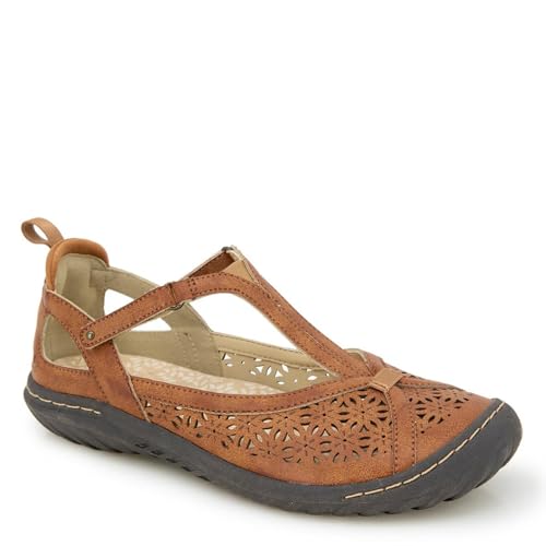Image of JBU Women's Daffodil Comfortable Adjustable Casual T-Strap Memory Foam APMA Accepted Mary Jane Walking Flat