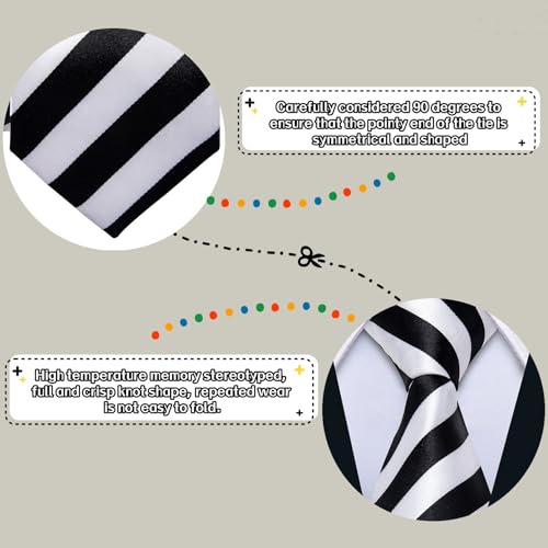 Image of Barry.Wang Man Stripe Ties Set Silk Woven Pocket Square Necktie Cufflinks Formal Party Business