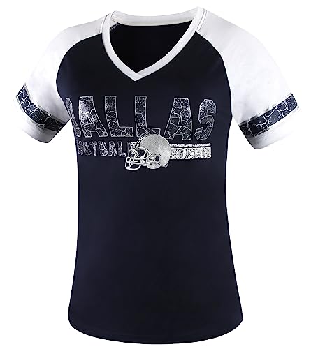 Womens City Football Fans Vintage Sporty V Neck Tee Shirts - Navy & Grey2