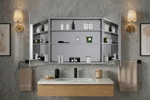 Image of Lucios Stainless Steel Bathroom Cabinet with Mirror, Wall Mounted Medicine Cabinet for Bathroom Storage, Rustproof & Waterproof Design, Adjustable Shelves (Stainless Steel, 18 * 18 Inch)