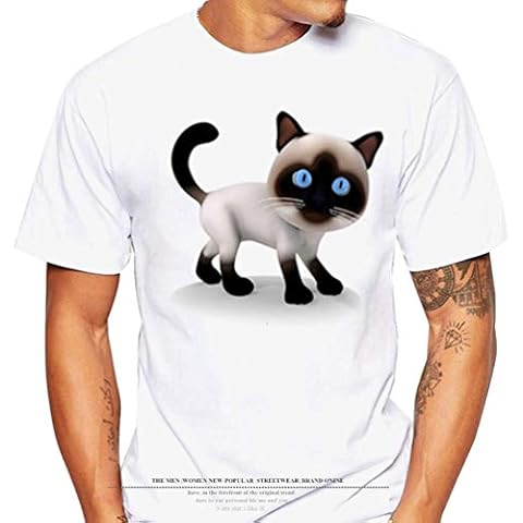 Byqny Men 3D Printed Tops Animal Tees Casual Short Sleeve T Shirts with Crew-Neck Plus Size Summer Tee Stylish Cute Casual Funky Top Cat Print Men's T-Shirt Cover