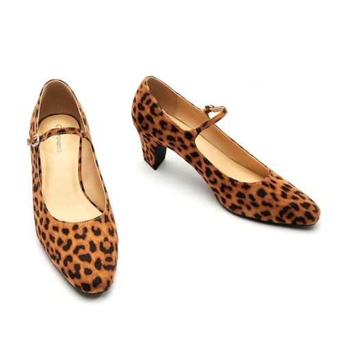 C.Paravano Women's Pumps Mary Jane Pumps Closed Round Toe Low Heels Adjustable Strap Fashion Dress Shoes - Main Image