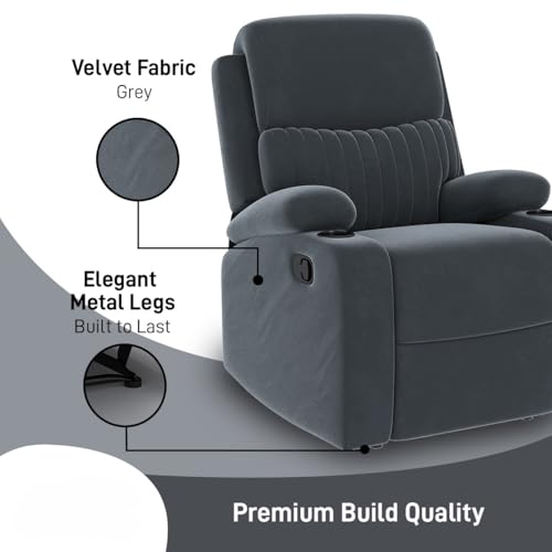 Image of Amazon Brand - Solimo Orleans | Single Seater Sofa Recliner | Manual Recliner (Velvet Grey)
