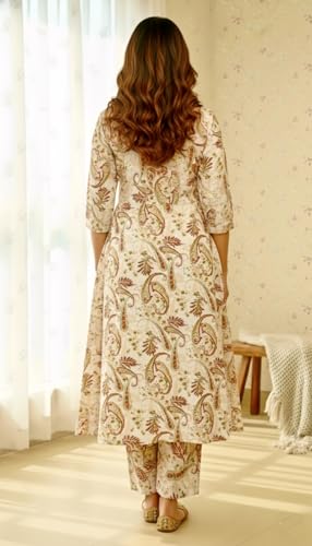 Image of Women's Cotton Blend A-line Printed Kurta with Palazzo Set | Officewear Kurta Set for Women
