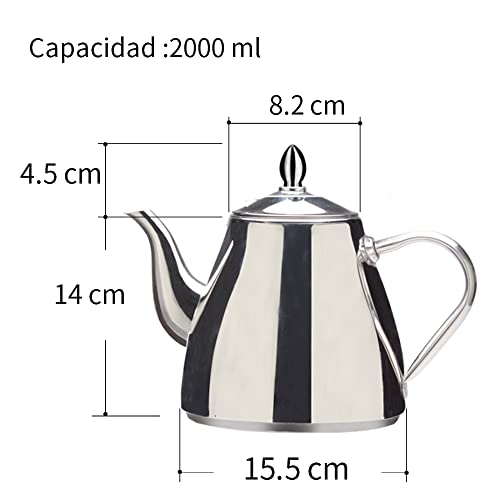 SANQIAHOME 2,0 litros Tetera de acero inoxidable,Cafetera ,Pulido Espejo, De Plata - Imagen 6