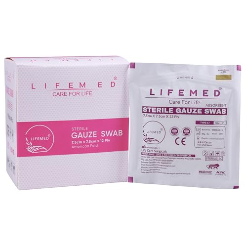 Image of LIFEMED Absorbent Sterile Gauze Swabs 7.5 x 7.5 cm, 12 Ply Type 17 Medical Gauze for Wound Dressing & First Aid - 80 Pieces (20 Pouches x 4 Swabs Each)