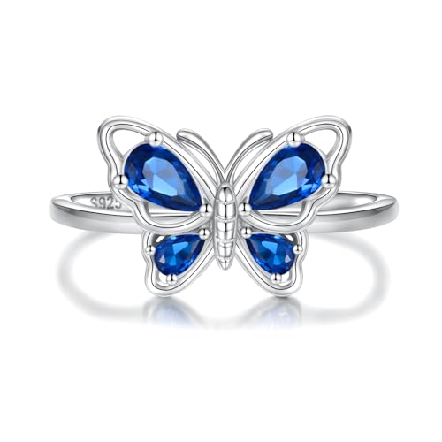 Butterfly Birthstone Rings for Women Sterling Silver Stsckable Birthstone Promise Ring Jewelry Gifts for Christmas Birthday