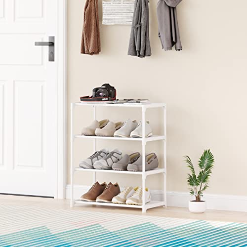 Image of 4-Tier Small Shoe Rack .Stackable Shoe Shelf Storage Organizer for Entryway Hallway Closet Bathroom Living Room (1-White)