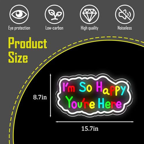 Image of I'm So Happy You're Here Neon Signs Welcom LED Neon Light Wall Decor for Classroom,Kids Room,Business,Party,GIft Art for Boys Girls Kids,Friends,Family-17.75x8.7 IN-USB Powered-Acrylic