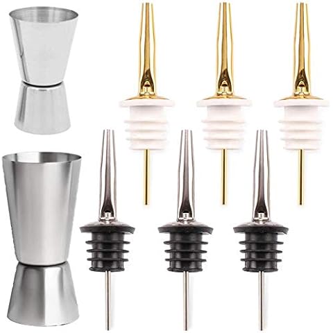 Lesai Spirit Shot Measure Set-6pcs Freeflow Spirit Bottle Pourer 2pcs 25/50 Ml & 15/30 Ml Cocktail Jigger for Bar Party Wine Cocktail Drink Shaker Cover
