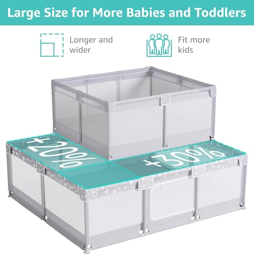 Image of Large Baby Playpen for Babies and Toddlers - 69x59in Giant Play Pen for Babies 6-12 Months Big Play Yard for Toddlers 1-3 Indoors Playyard Play Pens for Toddler Fence Bebes Pin Corrales para Grey