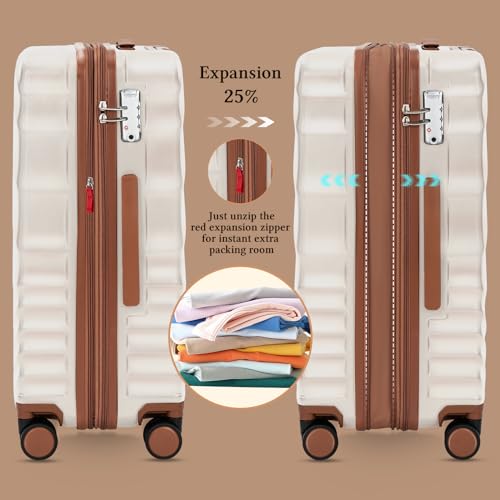 Image of 6 piece Luggage Set Expandable Suitcase 22x14x9 Airline Approved Carry on, ABS Hard Case Suitcases with Spinner Wheels, TSA Lock, (Beige)