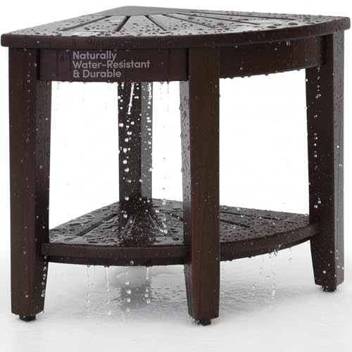 Image of AquaTeak Kai Mocha-Shield Corner 15.5 inch Teak Shower Bench