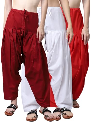 Image of Pistaa's Women's Regular Fit High Rise Combo of 3 Solid Pure Cotton Patiala Salwar