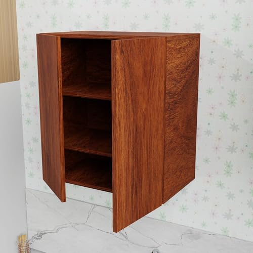 Image of 2 Door Multipurpose Wall Mounted Cabinet with Adjustable & Fixed Shelf | Storage for Modular Kitchen, Bathroom, Office & Living Room | Assembly-DIY | Color-Cherry Pine | Size-60x33x63.8 Cm
