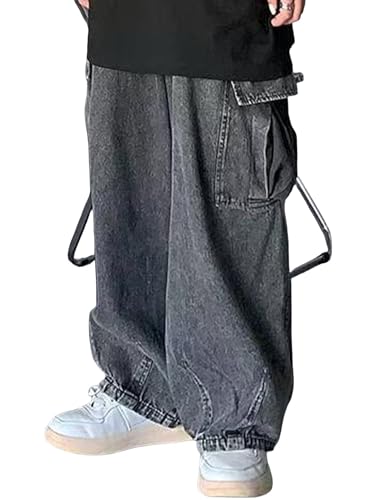 Y2k Baggy Cargo Jeans Men Wide Leg Skater Jeans Hip Hop Denim Cargo Pants for Men