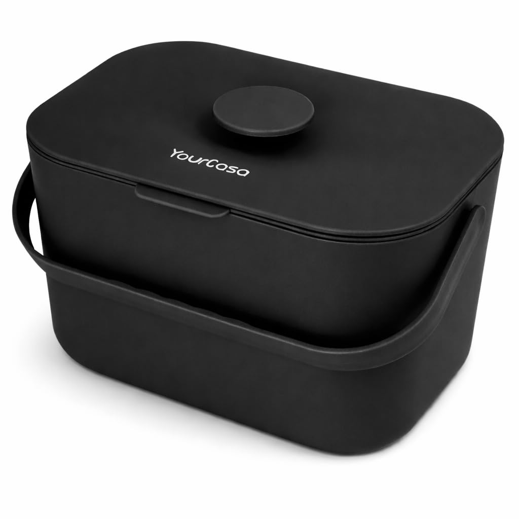 YourCasa Biomülleimer Küche 5L - Komposteimer für alltäglichen Biomüll Behälter - Spülmaschinenfest - Geruchsdicht mit Sieb & ergonomischen Griff - Bio Mülleimer Klein Komposter Bioeimer (Schwarz)
