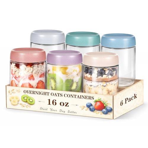 SECLENT 6 Pack Glass Overnight Oats Jars