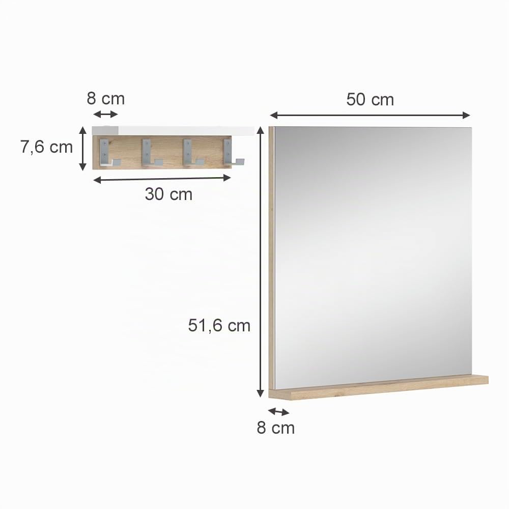 Vicco Espejo de baño Henri, Blanco, 50 x 51.6 cm con Estante, para Montaje bajo el Lavabo con Recorte para sifón