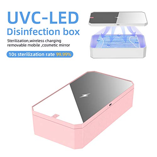 ATian Multifuncional Caja de desinfección Inalámbrica Teléfono inteligente Caja de Esterilizador Ultravioleta Portátil de Carga Rápida para Teléfono Celular, Joyas, Auriculares, Relojes, Gafas(Rosado)