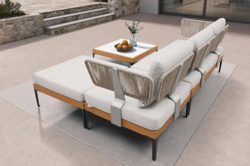 Image of PURPLE LEAF Patio Furniture Set Outdoor Sectional Sofa with Fade-Resistant Cushions Wicker L-Shaped 4 Pieces Aluminum Conversation Sets with Ottoman for Balcony Yard Garden Poolside, White