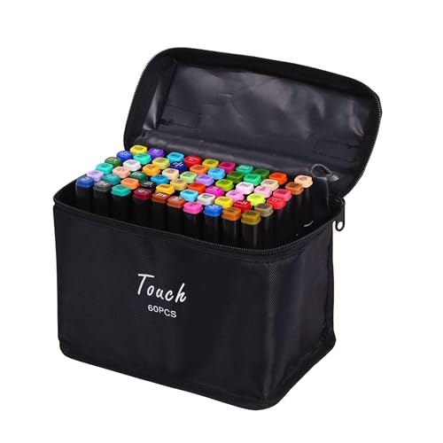 Image of JOUET Alcohol Markers Set of 60 Dual Tip Brush & Color Marker Pens for Drawing, Sketching, Calligraphy, and Colouring | Multicolor Dual Tip Sketch Pens for Artists, Kids & Adults