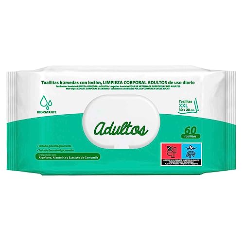Tradineur - Toallitas para limpieza corporal adulta - Sin ingredientes de origen animal - Incluye 60 Toallas - 30 x 20 cm.
