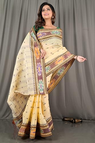 Image of eC ESHA'S COLLECTION Women's Traditional Pure Cotton Katki Tant Saree Without Blouse Piece