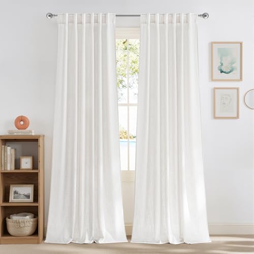 NICETOWN Faux Linen Curtains 84 inch Long 2 Panels Set for Bedroom/Living Room, 55" Wide Snow Wihte Thick Flax Linen Privacy Window Drapes Rod Pocket