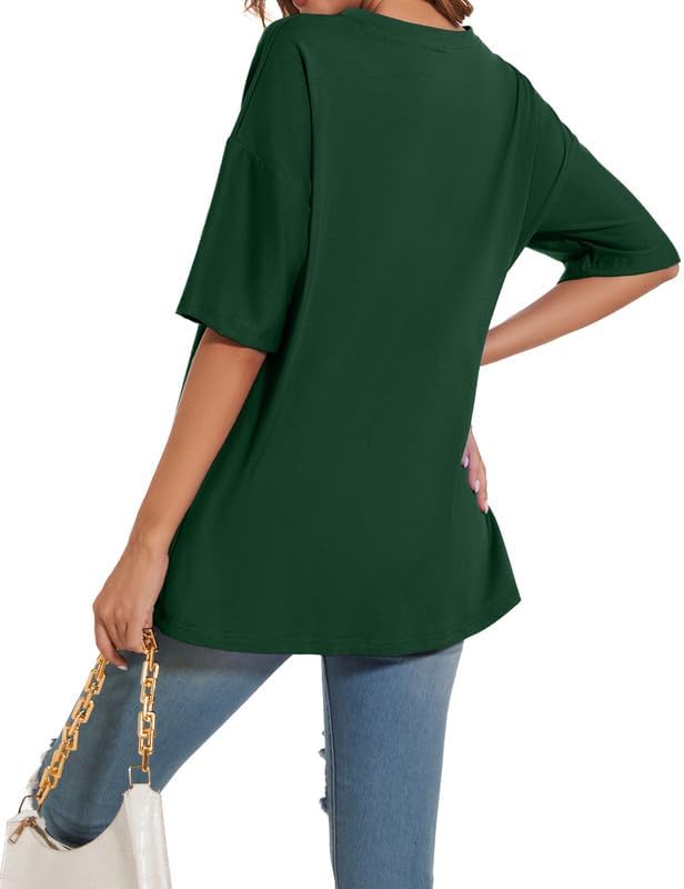 Larmliss Women's T Shirts Oversized V Neck Striped Tees Half Sleeve Casual Comfy Cozy Cotton Tunic Tops Summer - Image 3