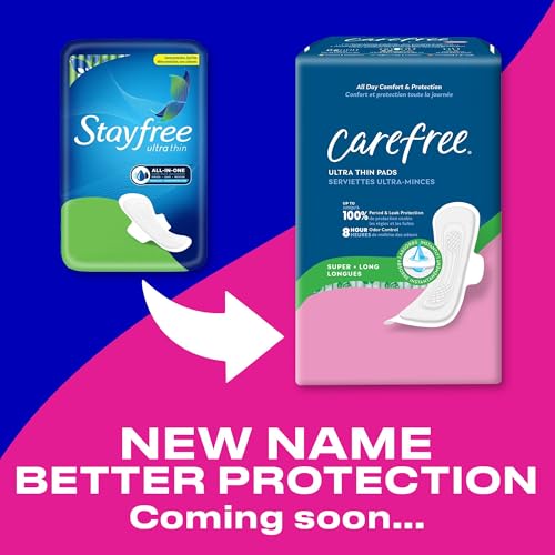 Image of Stayfree Ultra Thin Super Long Pads with Wings For Women, Reliable Protection and Absorbency of Feminine Moisture, Leaks and Periods, 32 count