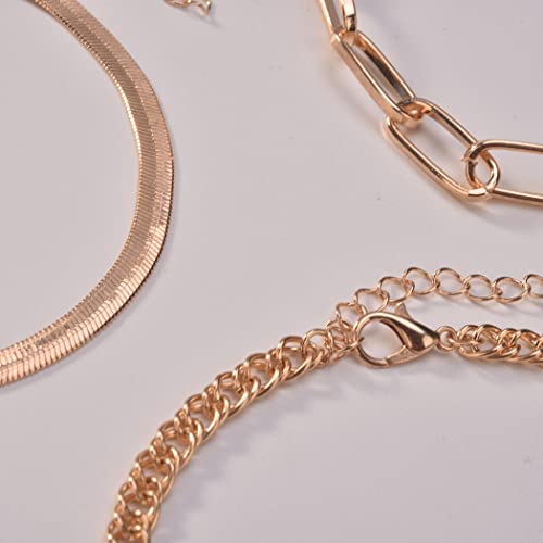 Generic Thick Chain Anklet Bracelet Gold Layered Anklet Set Fashion Foot Jewelry For Women And Teen Girl 3Pcs #TOP4