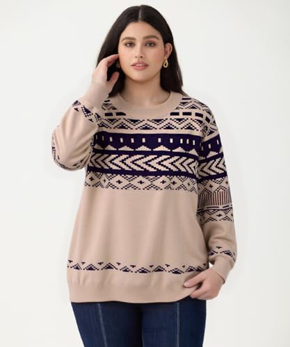 Image of CARCOS Plus Size Sweaters for Women Solid Crew Neck Knit Tops Casual Long Sleeve Pullover Sweater Sparkly Tunic Shirts