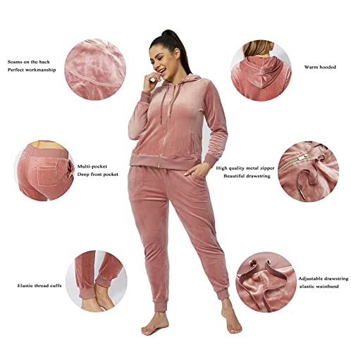 Women's Plus Size Velour Tracksuit 2 Piece Outfits Soft Sweatsuits Long Sleeve Loungewear Sets #TOP5