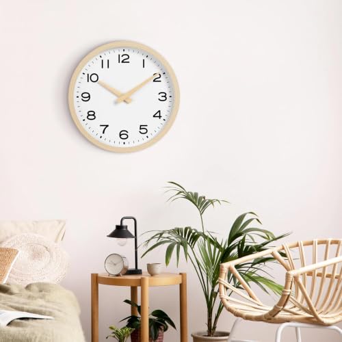 Image of AKCISOT 12 Inch Wall Clock, Silent Battery Operated Analog Clock, Natural