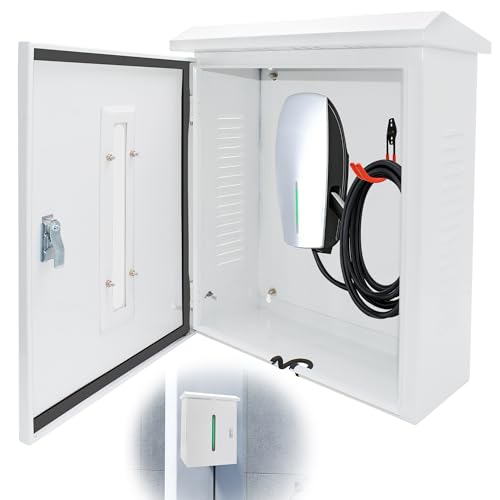 XSKLBZA EV Charger Cover for Tesla Universal Wall Charger EV Charger Box for Outdoor Features Two Sizes of Cable Entry Ports for Various Charger Types Waterproof and Dustproof 23.6 x 16.9 x 8.3