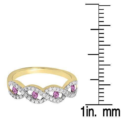 10K Solid Gold Round Pink Sapphire & White Diamond Womens Bridal Stackable Wedding Band Swirl Ring3