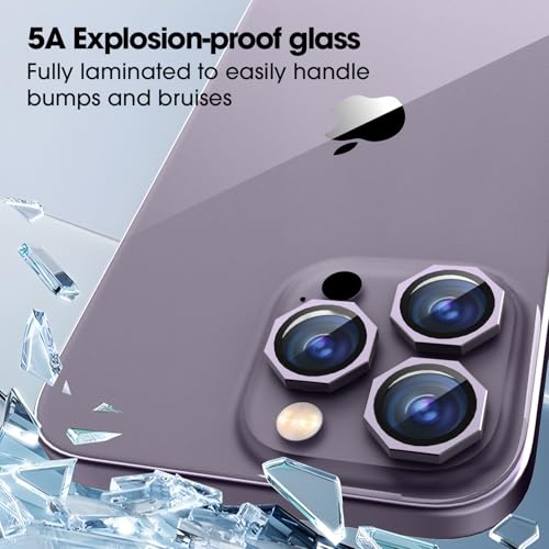 Image of GadgetBite Snaptra Octagon Lens Protector Compatible With iPhone 14 Pro & iPhone 14 Pro Max - 9H Tempered Glass Camera Cover with Metal Ring, Scratch-Resistant,Camera Lens Protection - Purple