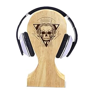 Graphicalmela Wooden Headphone Stand for Desk, Game Over Design / Headphone Holder for Gaming, Home Office and Internal Calling