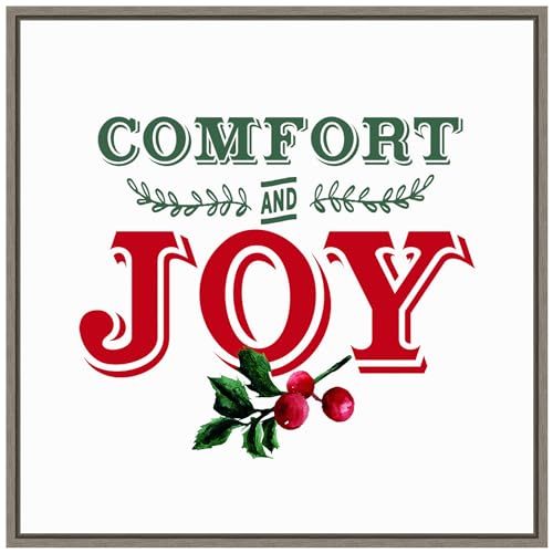 Amanti Art Framed Canvas Wall Art 30x30 Comfort and Joy Holly Berry Portfolio, Framed Wall Art Canvas, Holidays Artwork, Country Rustic Decor, Large Poster Painting for Living Room,