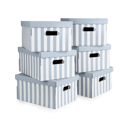 Compactor - Lot de 6 boîtes de rangement en carton Shirt - Rayures bleues et blanches - Couvercle uni - Format rectangulaire 40 x 31 x H21 cm - Fabrication...